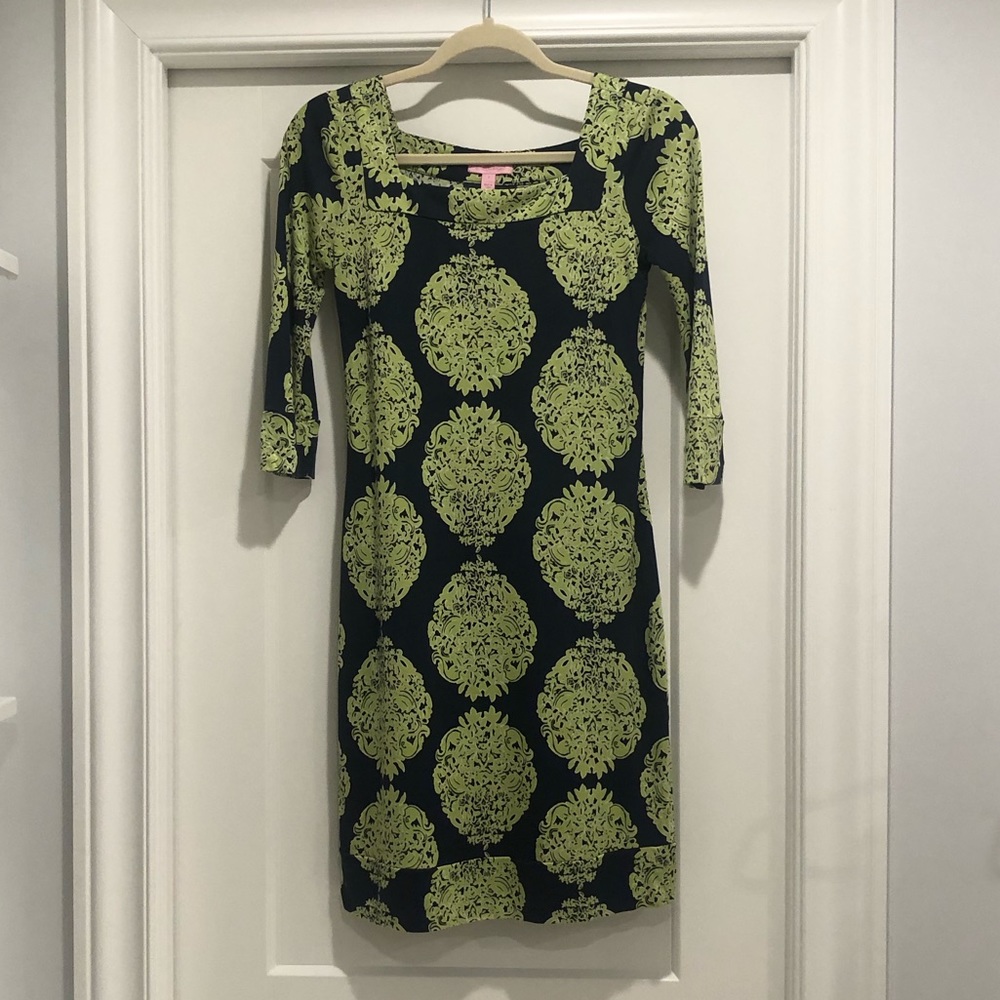 Lilly Pulitzer 3/4 length sleeve dress green and blue